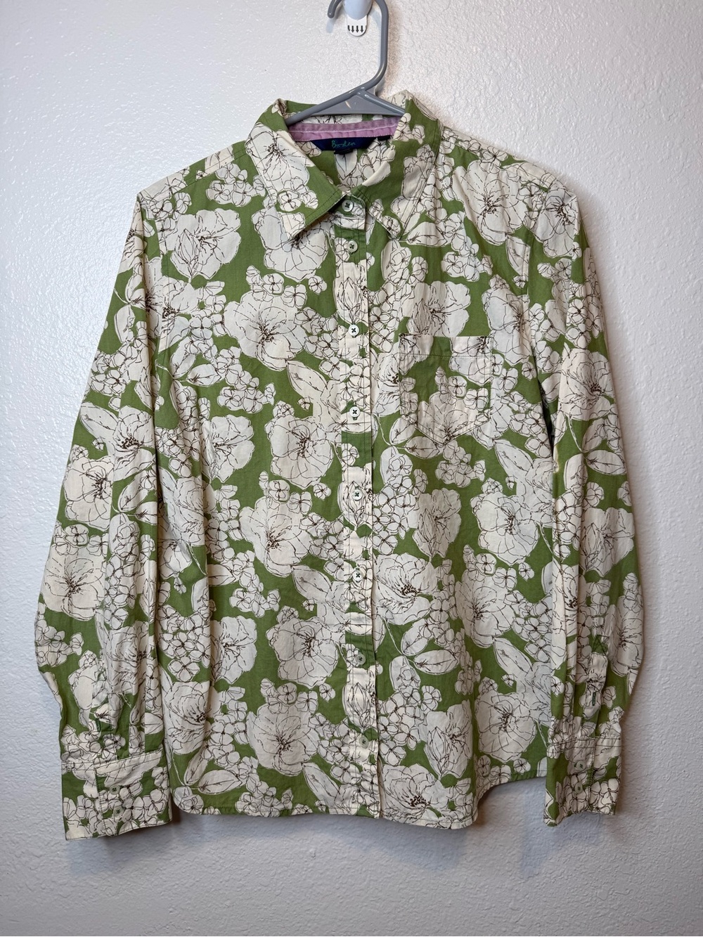 Boden Green Botanical Womens Floral Print Button-Down Shirt Size 12 (UK Size 16)